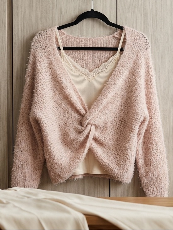 Sweaters - Soft Reversible Twist Sweater - Blush Pink